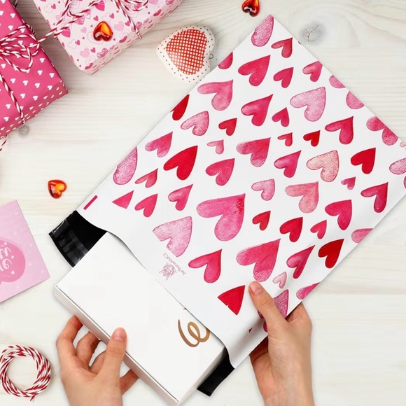 25✨10x13Heart PinkRed Pattern Poly Mailers - Picture 3 of 3